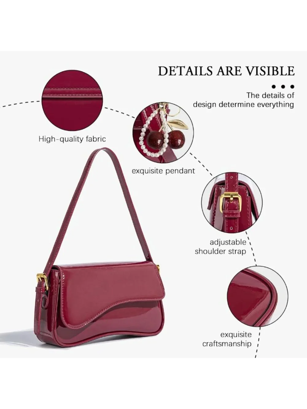Chic Hobo Bag for Women with Cherry Pendant | Stylish Crossbody Shoulder Purse